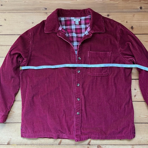 LL Bean Corduroy Shacket Button Up Jacket Flannel Lined Burgundy Red XL - Picture 2 of 6